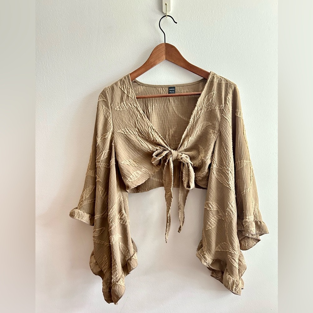 Khaki Tie-Front Blouse